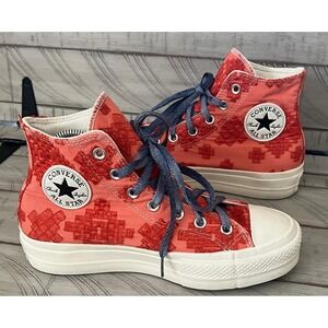 Converse CTAS Lift Hi Embroidered Platform Sneakers Madder Orange Women's Size 8